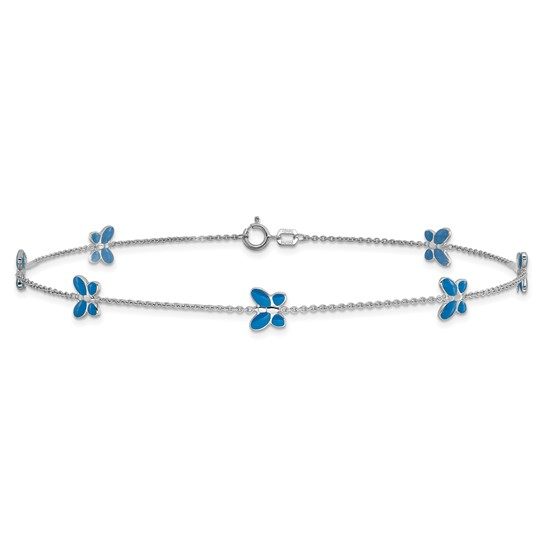 14k White Gold Butterfly Ankle Bracelet