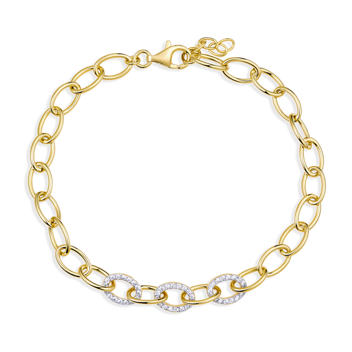 Pave Lab Grown Diamond Oval Link Bracelet Gold-Plated Sterling Silver