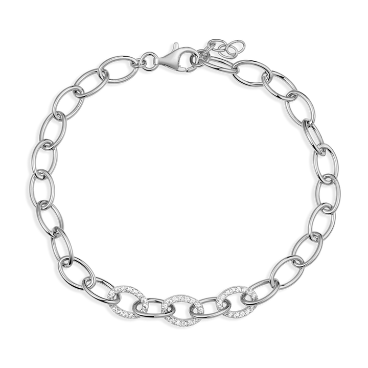 Sterling Silver White Gold Oval Link Bracelet