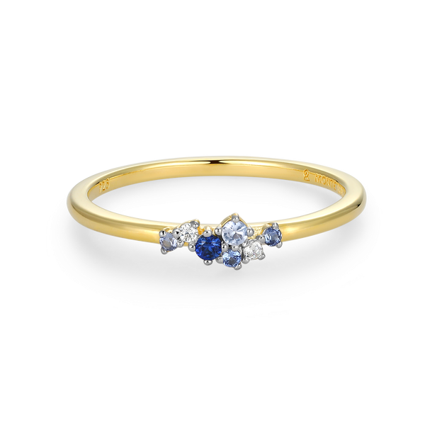 Scattered Ombre Lab Grown Sapphire &amp; Diamond Ring in Gold-Plated Sterling Silver