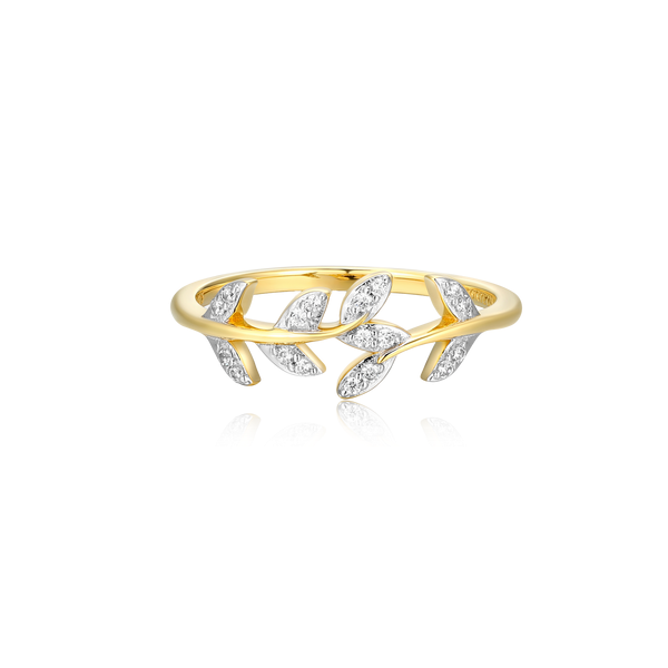 Branch/Leaf Ring Lab Grown Diamonds Gold-Plated Sterling Silver