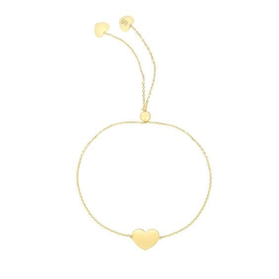 14k Yellow Gold Heart Pull chain Bracelet