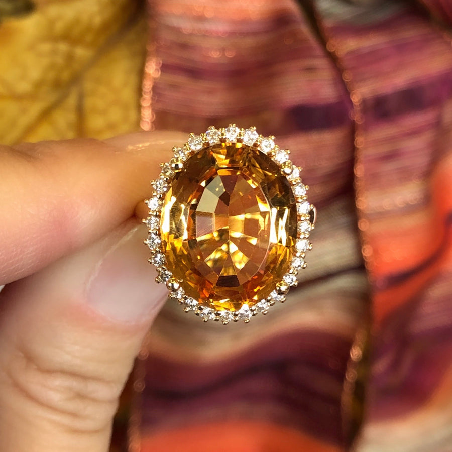 18k Yellow Gold Imperial Topaz Halo Ring