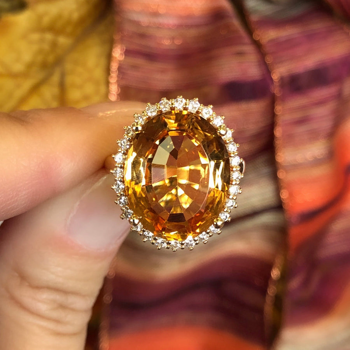 18k Yellow Gold Imperial Topaz Halo Ring