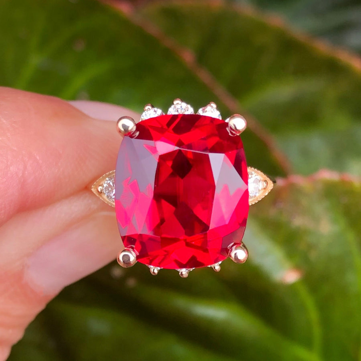 14k Yellow Gold Lab Grown Ruby Ring