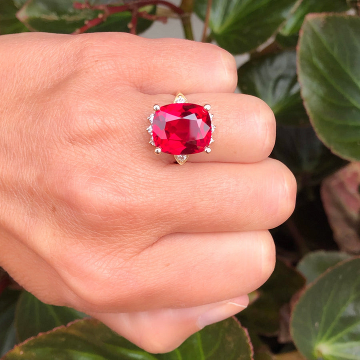 14k Yellow Gold Lab Grown Ruby Ring