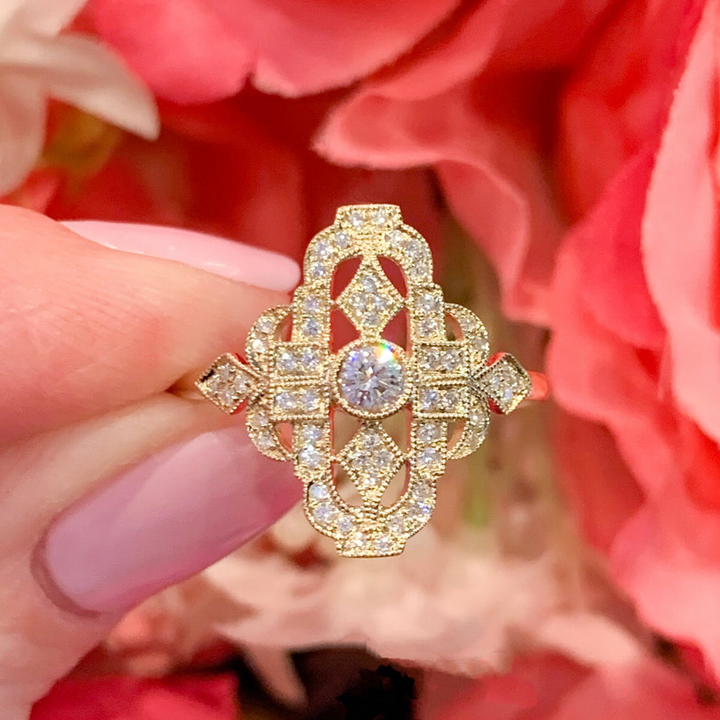 14k Yellow Gold Geometric Diamond Fashion Rings