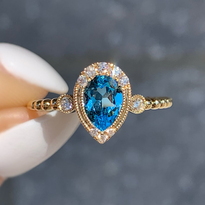 14k Yellow Gold Blue Topaz Gemstone Ring