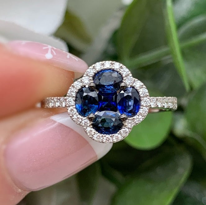 14k White Gold Sapphires Gemstone Ring