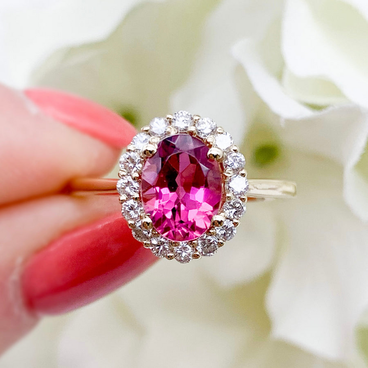 14k Yellow Gold Tourmaline Halo Ring