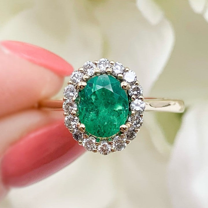 14k Yellow Gold Emerald Halo Ring