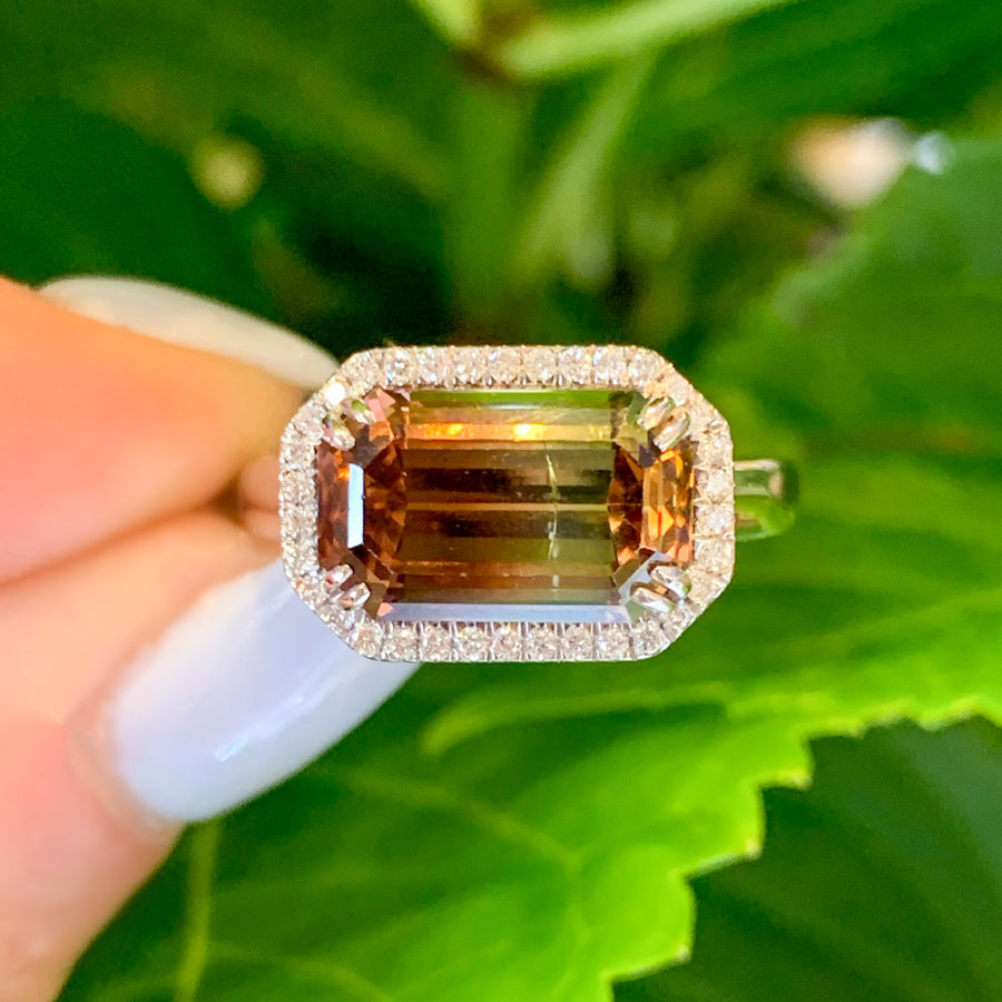 14k White Gold Tourmaline Halo Ring