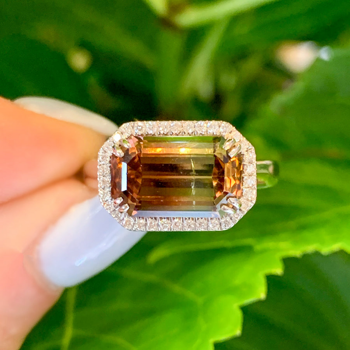 14k White Gold Tourmaline Halo Ring