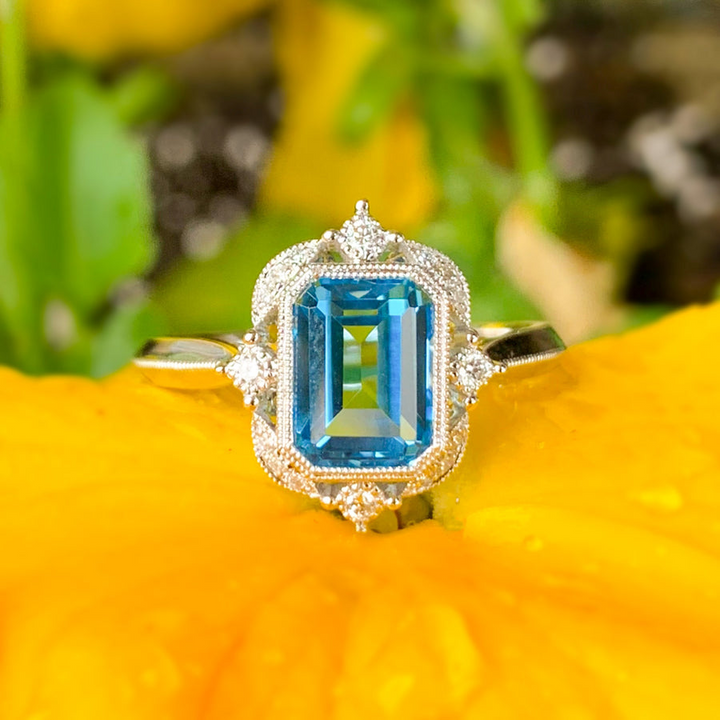 14k White Gold Blue Topaz Gemstone Ring