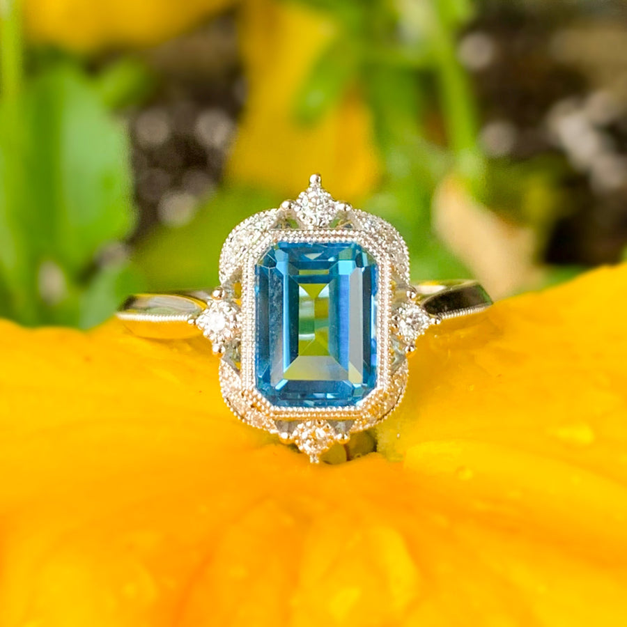 14k White Gold Blue Topaz Gemstone Ring