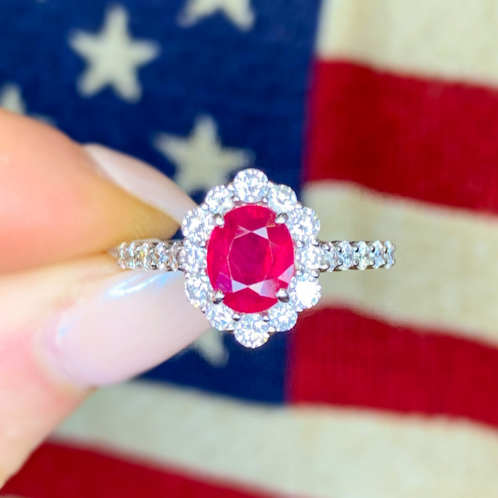 18k White Gold Ruby Halo Ring