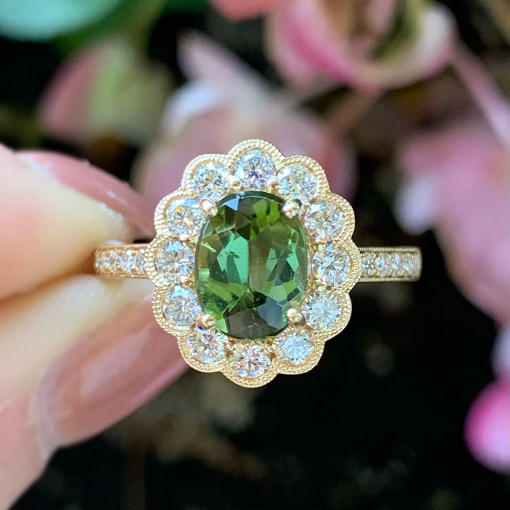 14k Yellow Gold Tourmaline Halo Ring