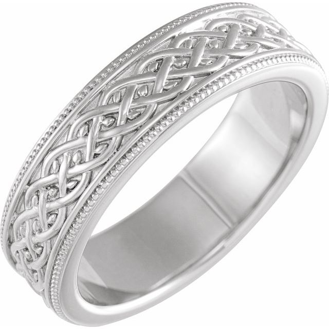 14k White Gold Milgrain Wedding Band