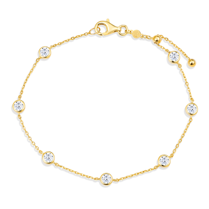 Sterling Silver Yellow Plated Lab Grown Diamond Bezel Set Bracelet