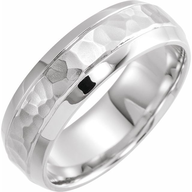 14k White Gold Hammered Wedding Band