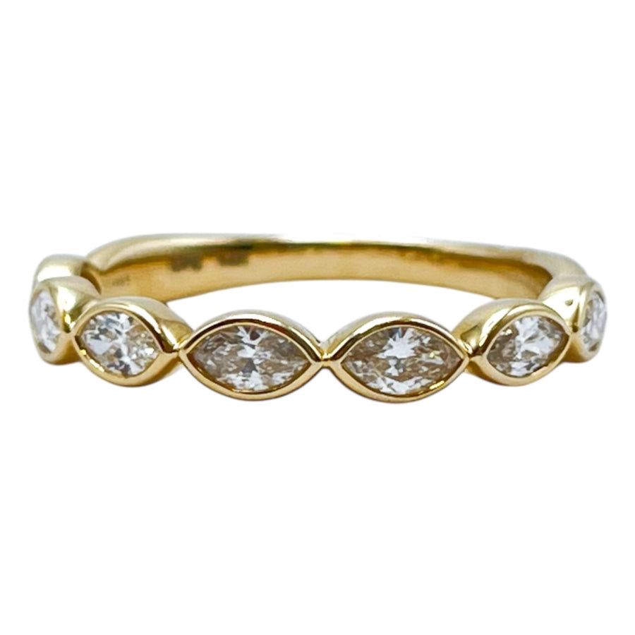 14k Yellow Gold Bezel Set 0.60ctw Marquise Diamond Wedding Band