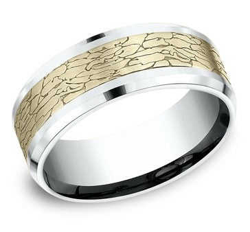 14k Two Tone fractured rock texture Wedding Band