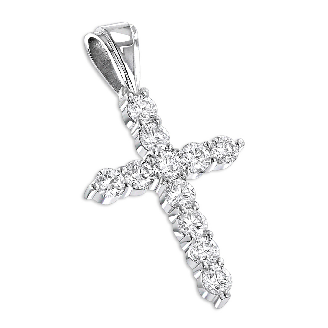 14k White Gold Cross Diamond Pendants