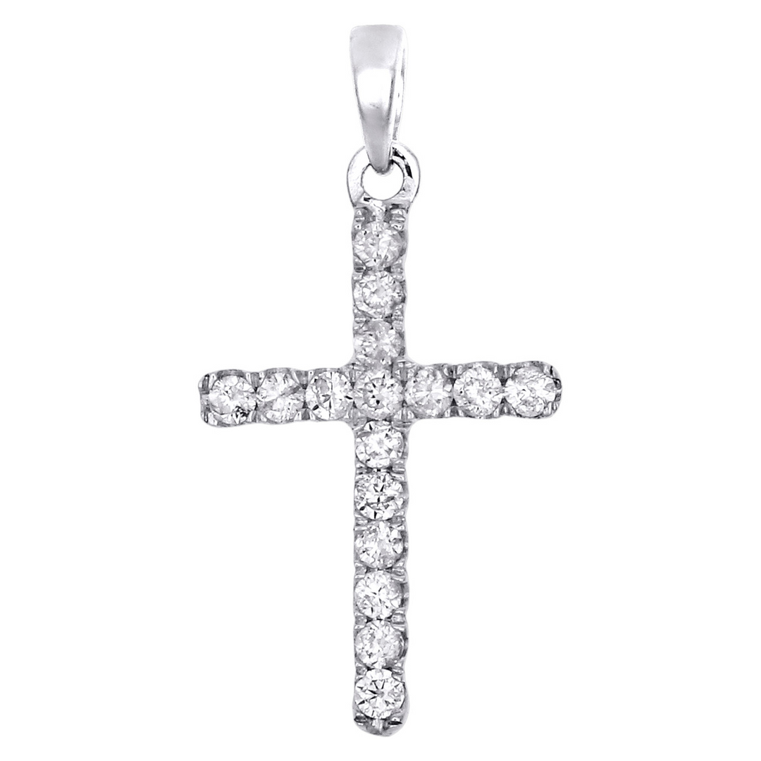 14k White Gold Cross Diamond Pendants