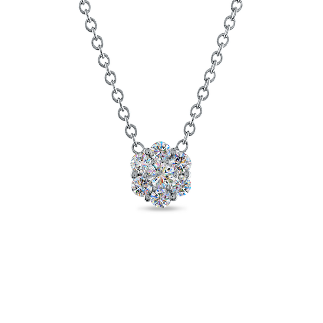 14k White Gold Diamond Cluster Diamond Necklace