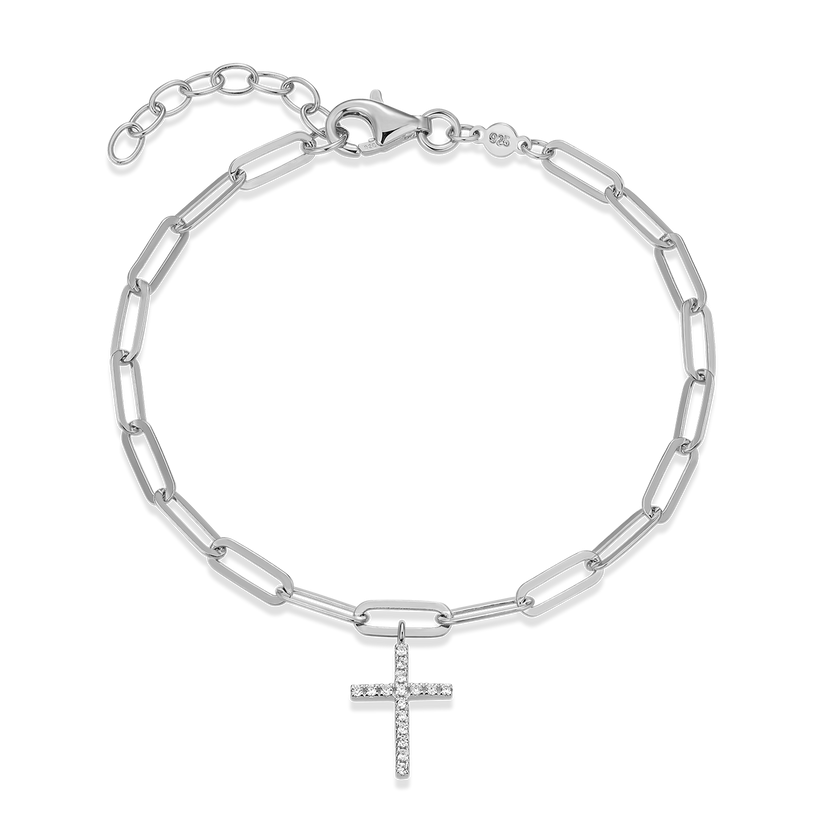 Sterling Silver Lab Diamond Cross Bracelet