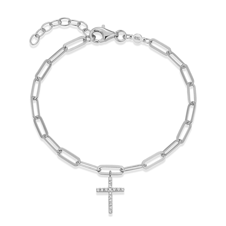 Sterling Silver Lab Diamond Cross Bracelet