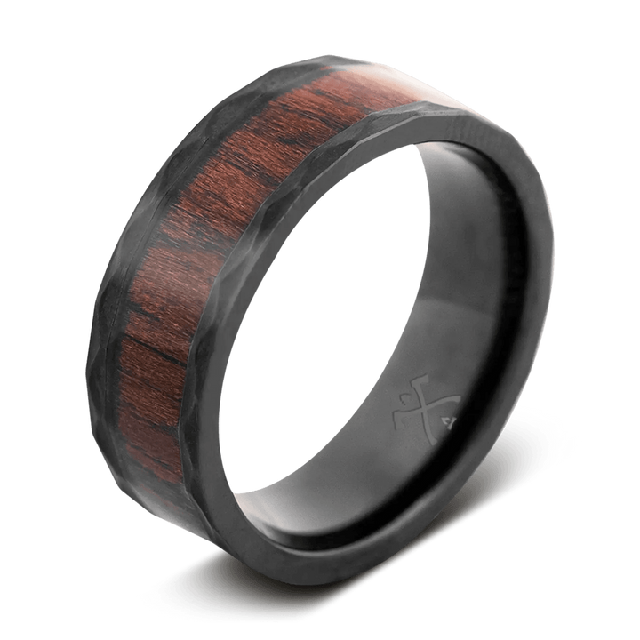 Black Zirconium Overlander Hammered Mens Wedding Band