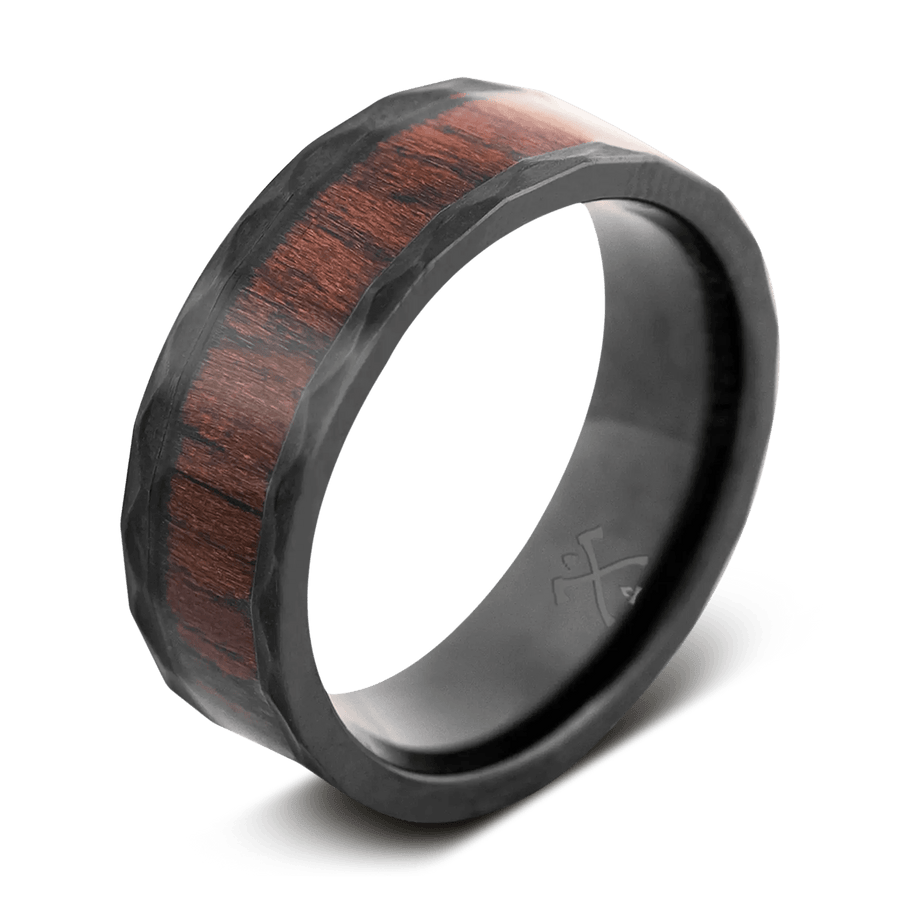Black Zirconium Overlander Hammered Mens Wedding Band