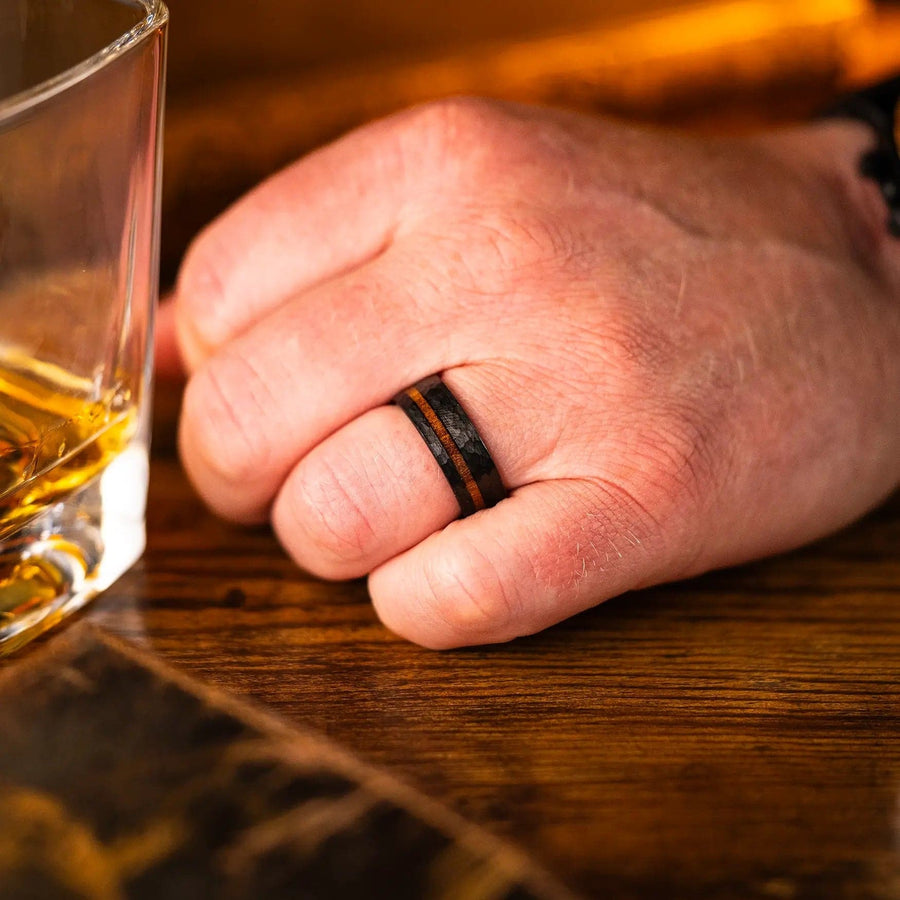 Tungsten Bison Hammered Mens Wedding Band