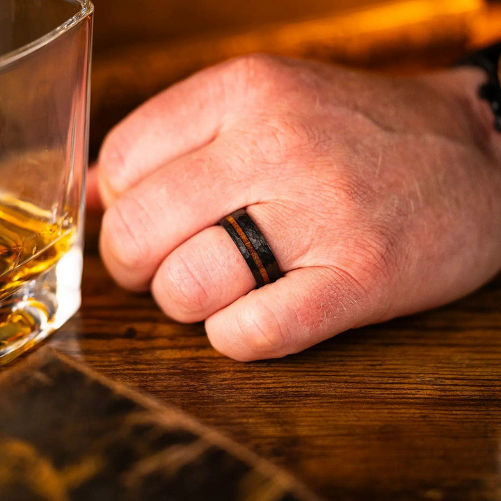 Tungsten Bison Hammered Mens Wedding Band