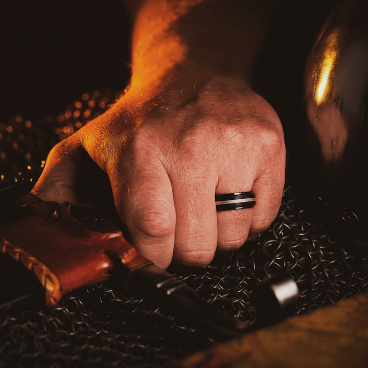 Black Zirconium Aragorn Distressed Mens Wedding Band