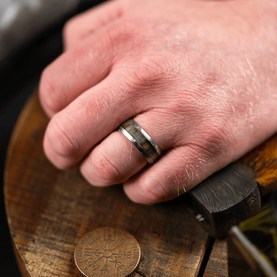 Titanium Ragnar Distressed Mens Wedding Band