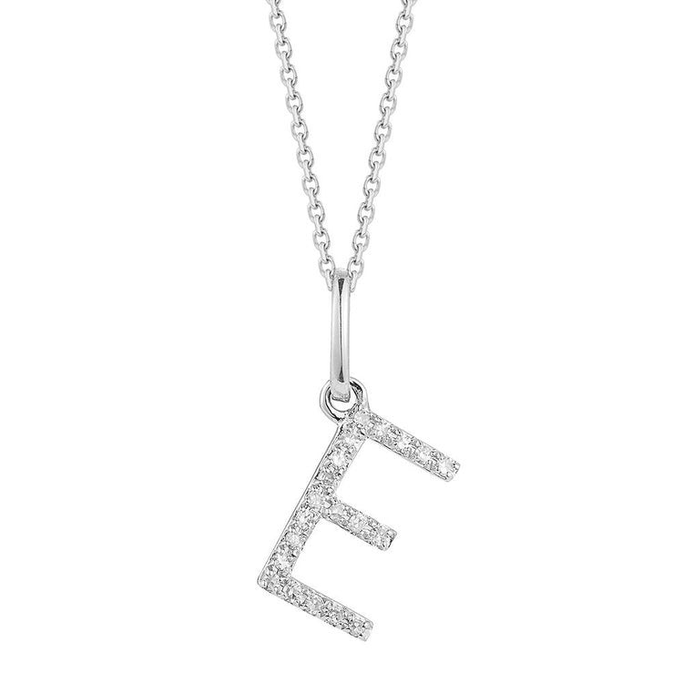 14k White Gold Inital E Diamond Pendant