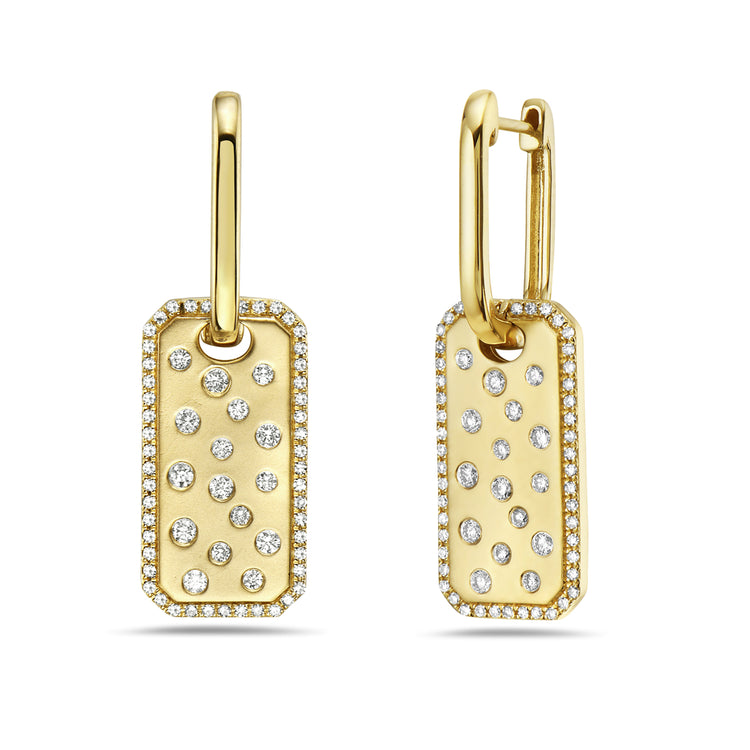 14k Yellow Gold Tag Diamond Earrings