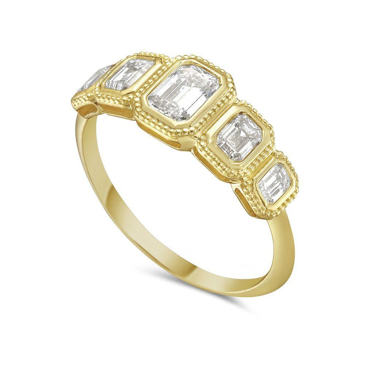 14k Yellow Gold 5 Stone Emerald Cut Diamond Ring