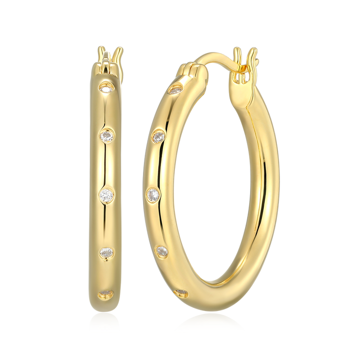 Sterling Silver Yellow Plated Medium Hoop Earrings