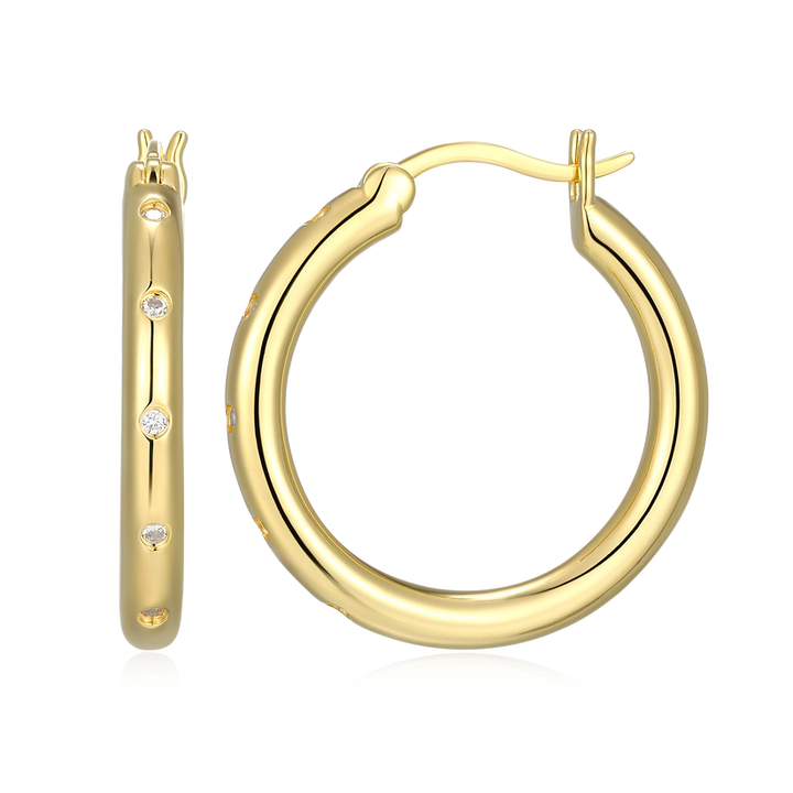 Sterling Silver Yellow Plated Medium Hoop Earrings