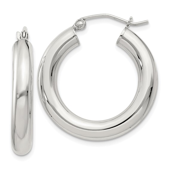 Sterling Silver White Medium Hoop Earrings