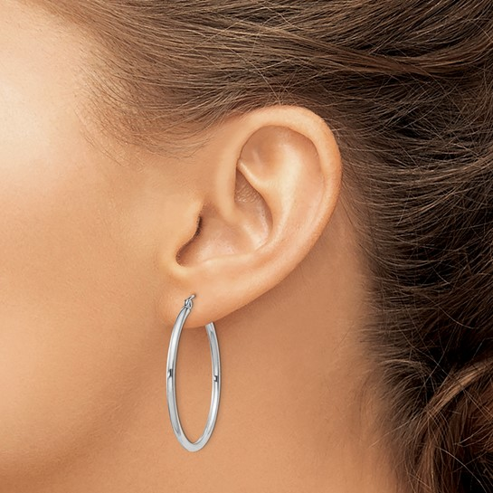 Sterling Silver White Large Hoop Earrings