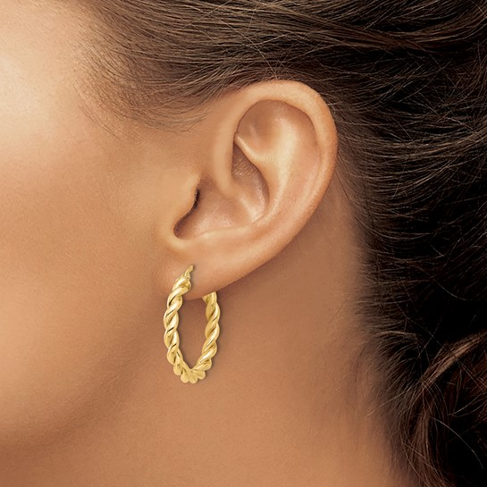 14k Yellow Gold Twisted Hoop Earrings