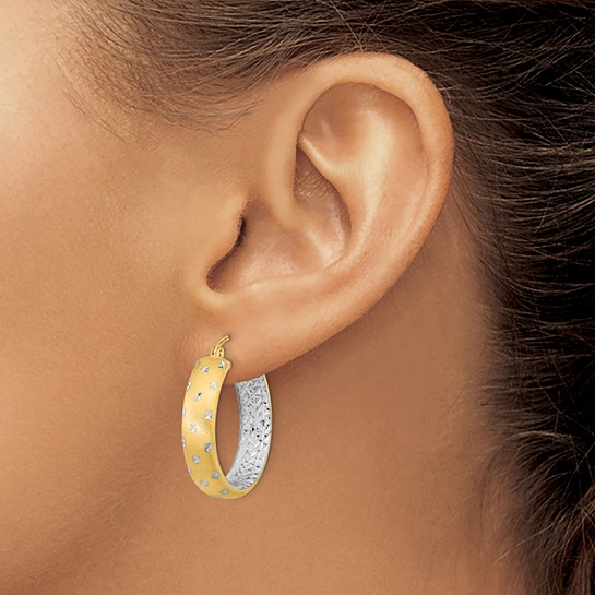 14k Two Tone Medium Hoop Earrings