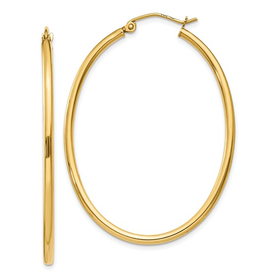 14k Yellow Gold Oval Hoops Earrings