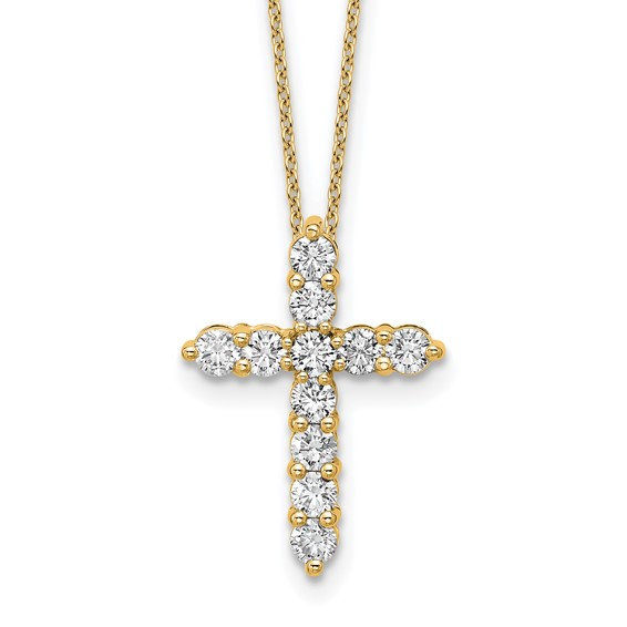 14k Yellow Gold Cross Lab Grown Diamond Pendant