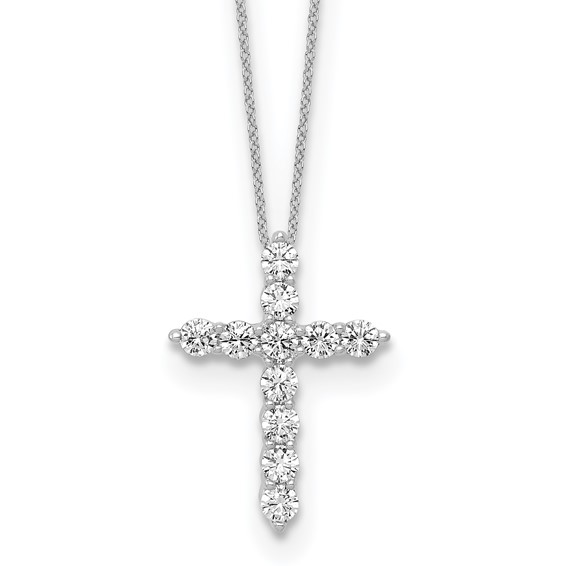 14k White Gold Cross Lab Grown Diamond Pendant