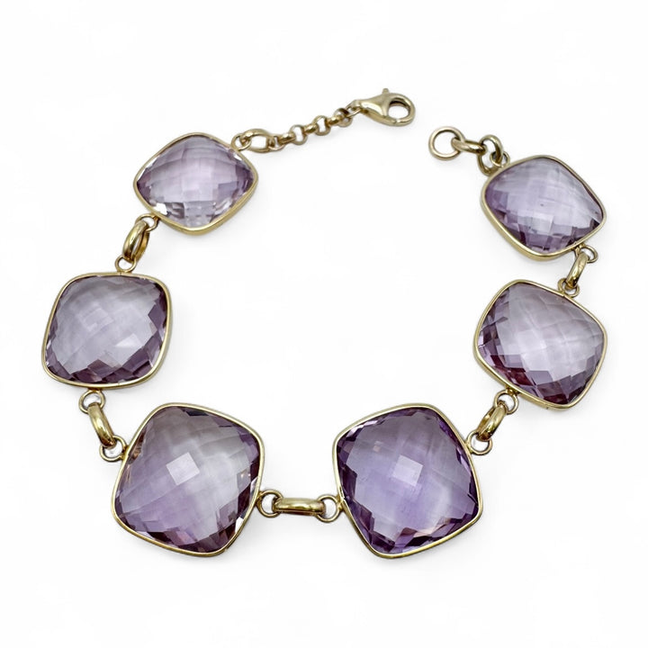 14k Yellow Gold Bezel Set Amethysts Estate Bracelet